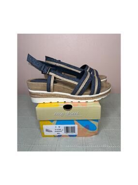 Easy Street Mel Wedge Heel Sandal | Jeans/Rope | Size 9 W | Slingback | New